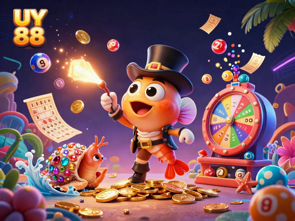 Experience thrilling wins with UY 88 amidst golden coins and exciting gaming elements.