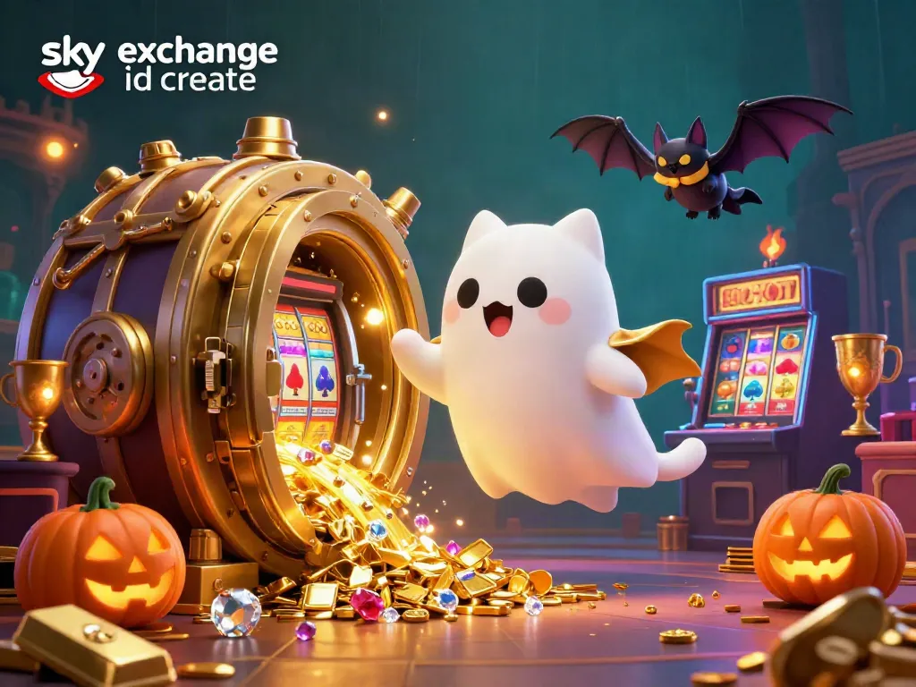 Engage in fun betting adventures with a lively scene featuring sky exchange id create, where ghostly characters play in a sparkling casino.