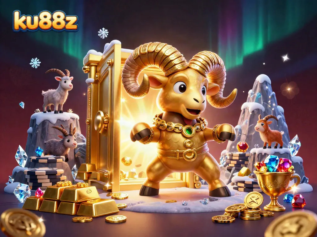 Engage with ku88z golden ram in an exhilarating online casino scene showcasing wealth and excitement.