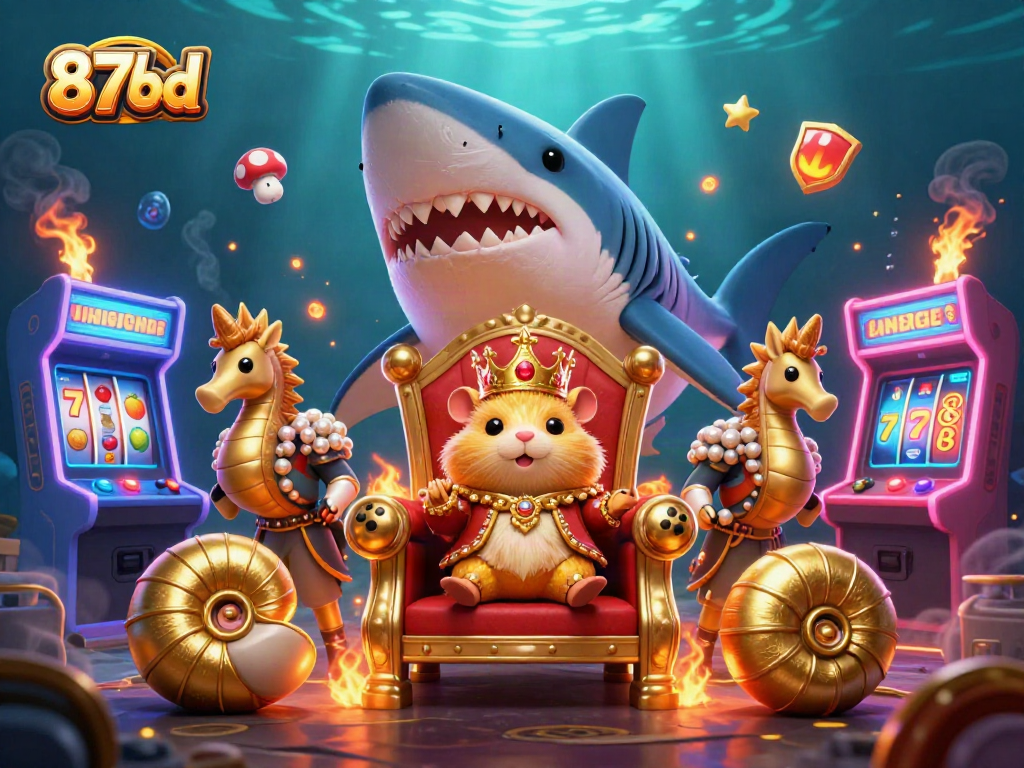 Join the action with 87bd as the golden hamster king reigns amidst vibrant slot machines.