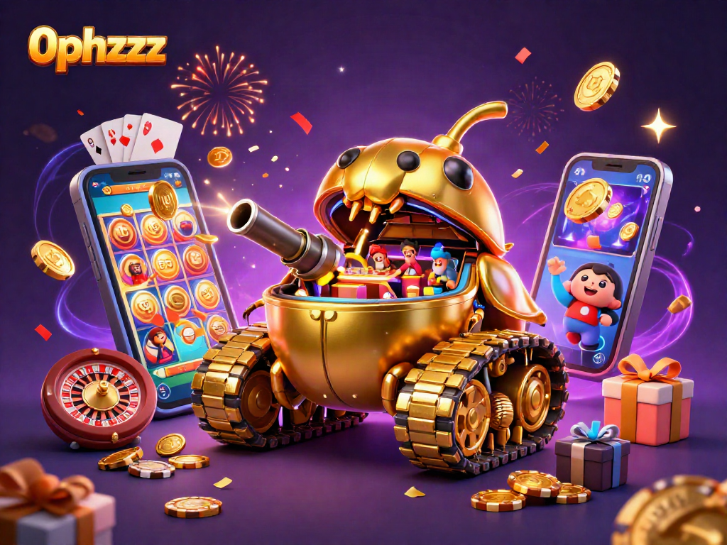 Win big with 0phzzz in a vibrant 3D casino scene featuring a golden beetle tank!