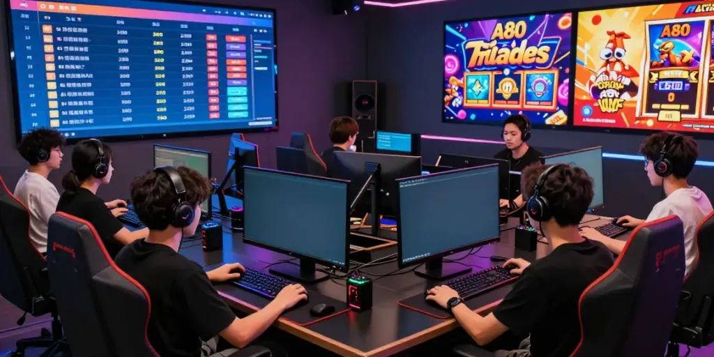 A80 gaming session with players engaging on multiple screens, showcasing a vibrant and exciting atmosphere.