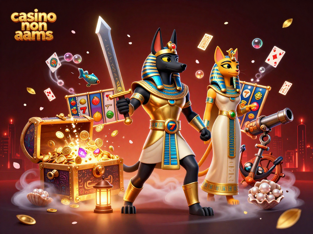 Gioca ai migliori giochi in un casino non aams con Anubis e Bastet tra tesori e simboli fortunati.