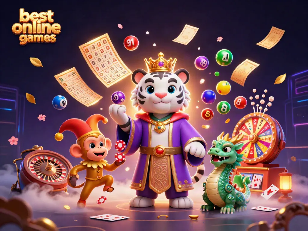 Experience the excitement of the best online casino games with a vibrant 3D scene featuring playful characters and game elements.