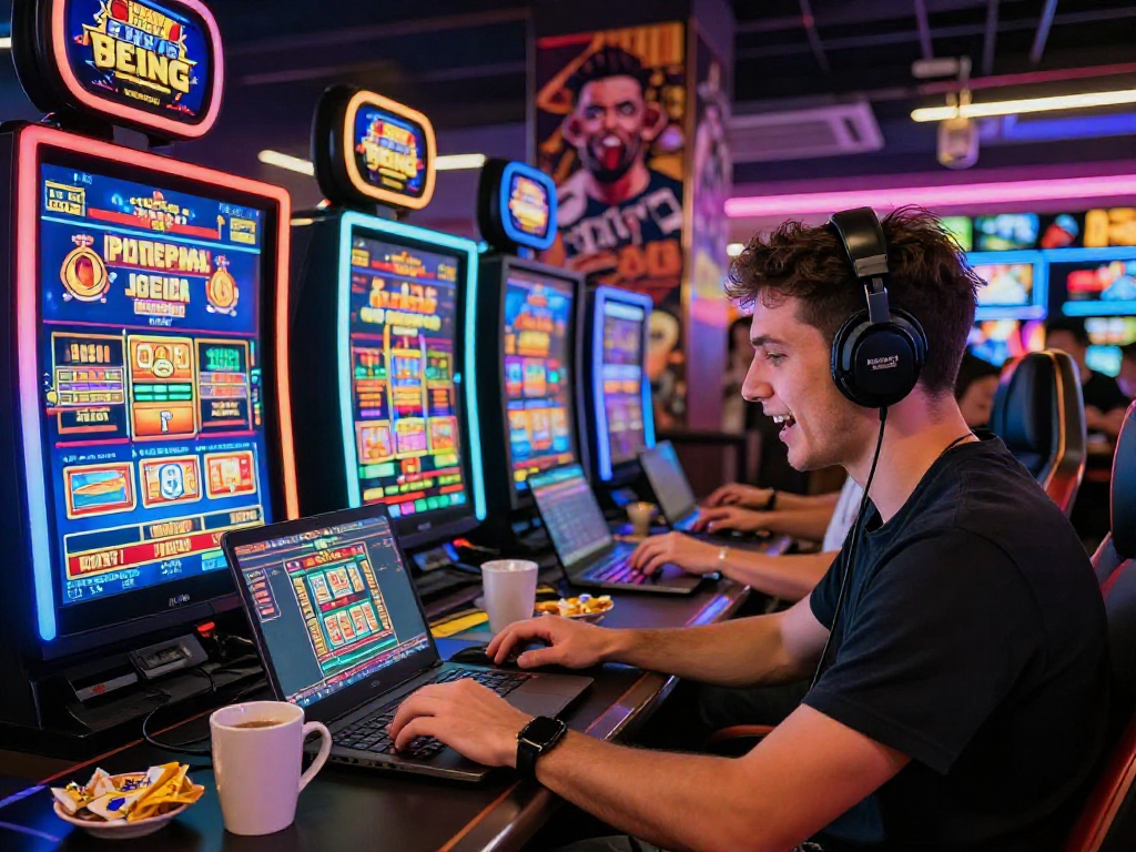 Giocatore coinvolto nei casino non AAMS, immerso in un'esperienza di gioco online con slot e tavoli dal vivo.