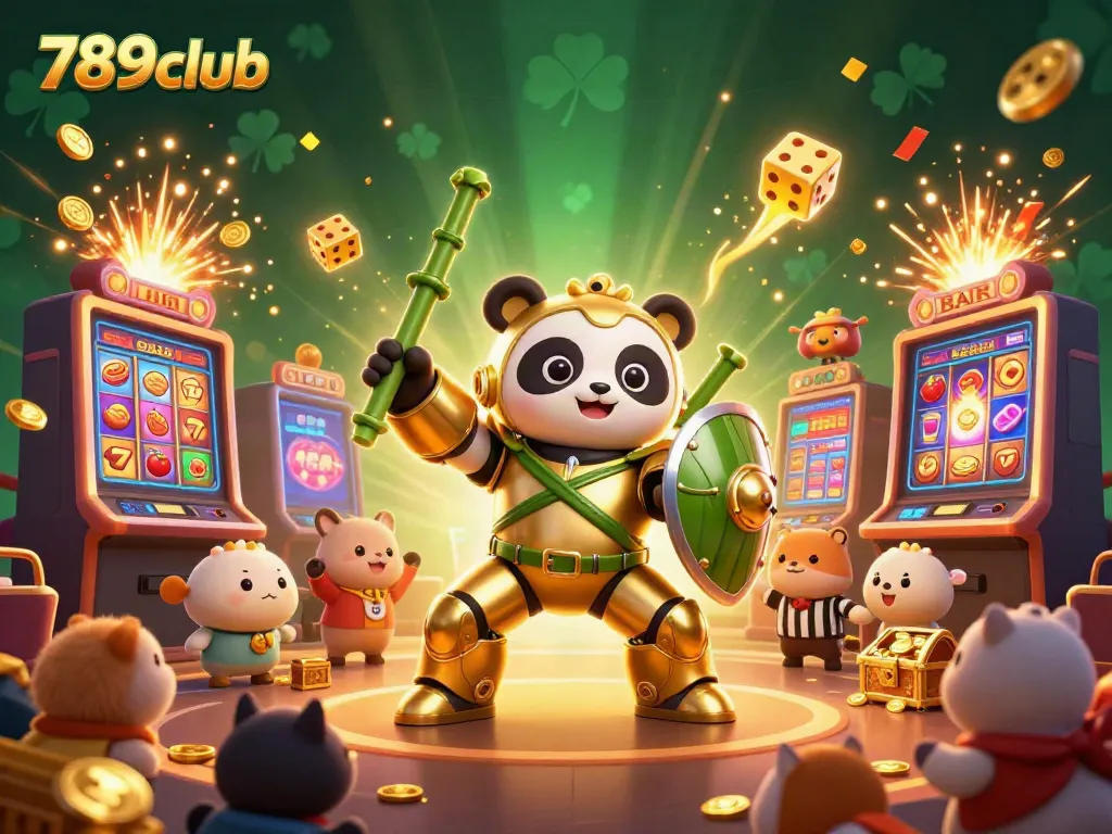 Experience thrilling gaming at 789club with a lively casino scene featuring dynamic jackpots, 3D characters, and casino elements.