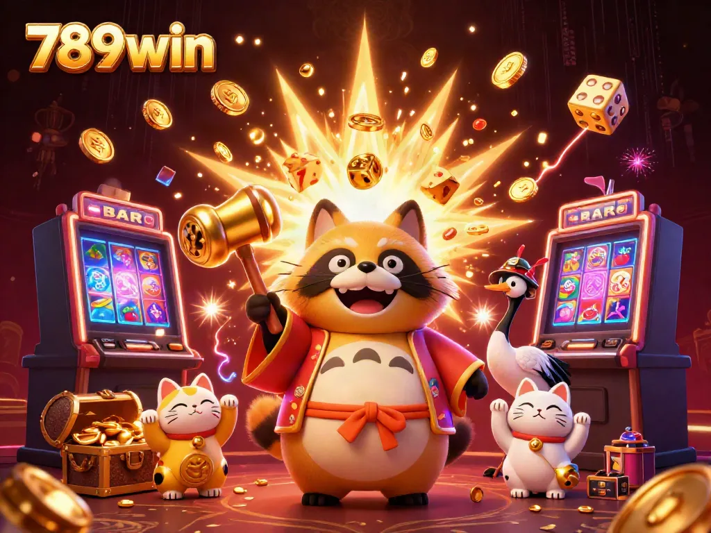 Engage with 789win's exciting casino theme featuring a lucky tanuki, crane, and animated symbols.