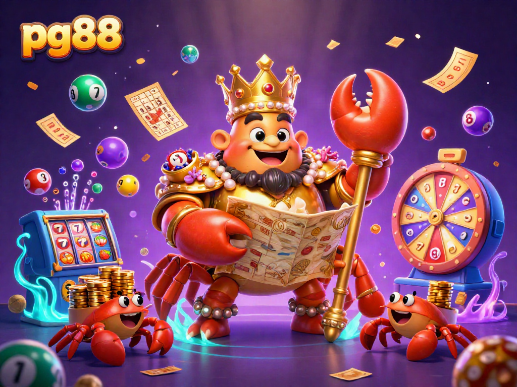 Engage with pg88's casino experience, featuring the majestic crab emperor and vibrant game elements.