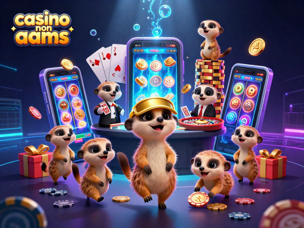 Il casinò non aams dei suricati in azione, tra giochi di slot e carte, con effetti festivi.