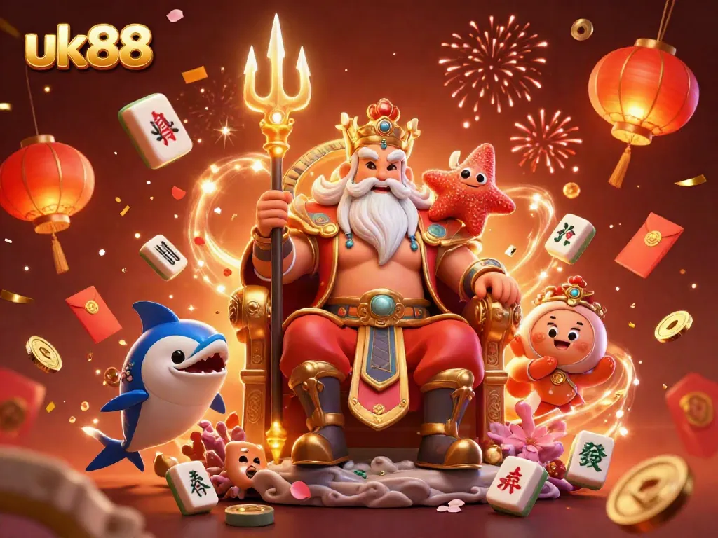 Bet on big wins at uk88 with Neptune, samurai, and celebratory casino elements.