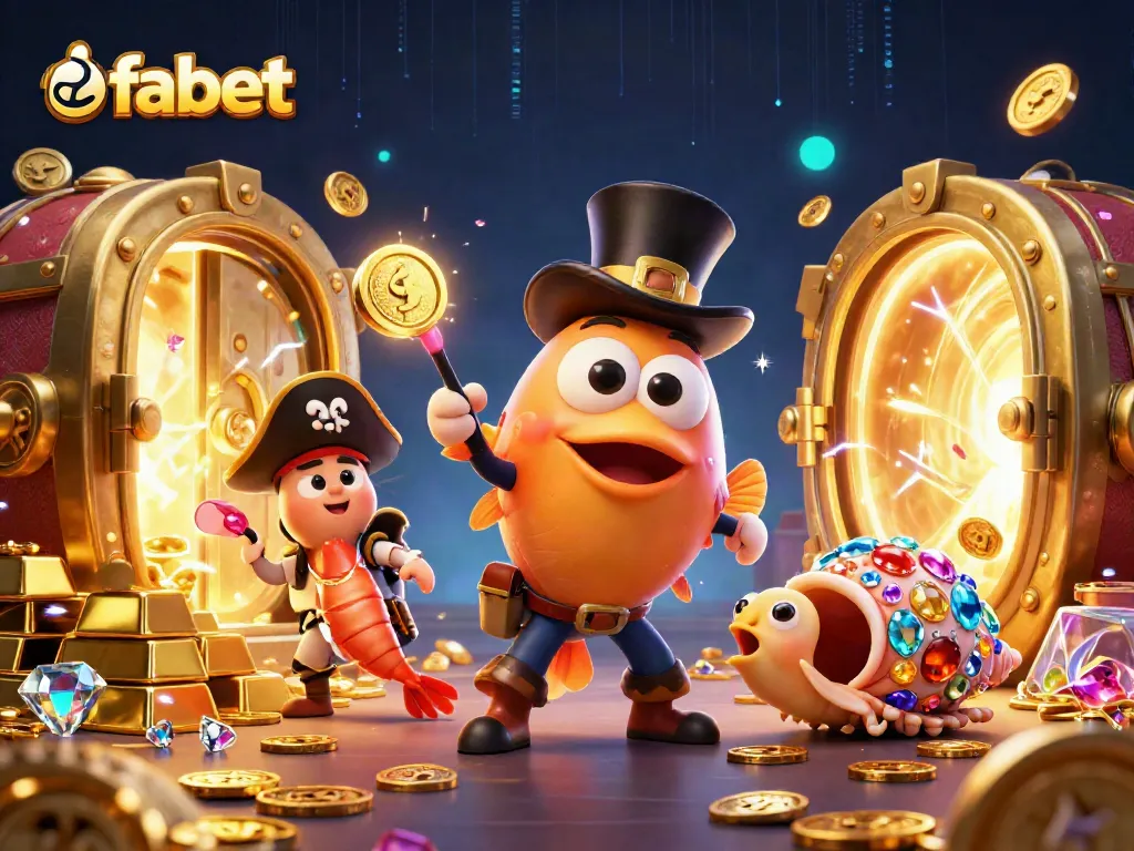 Catch thrilling wins with fabet at an online casino adorned with treasure and vibrant characters.