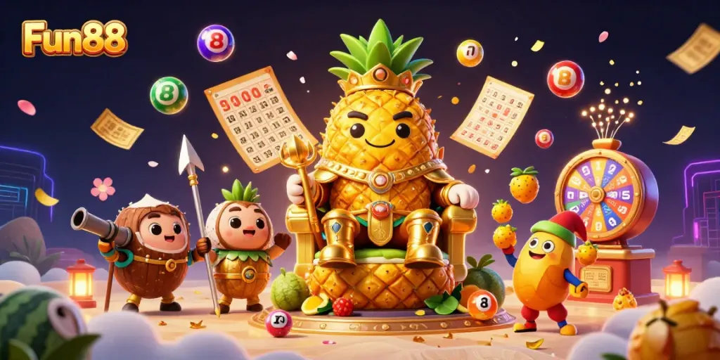 Experience thrilling gaming with Fun88 in a vibrant casino scene featuring lively characters and elements.